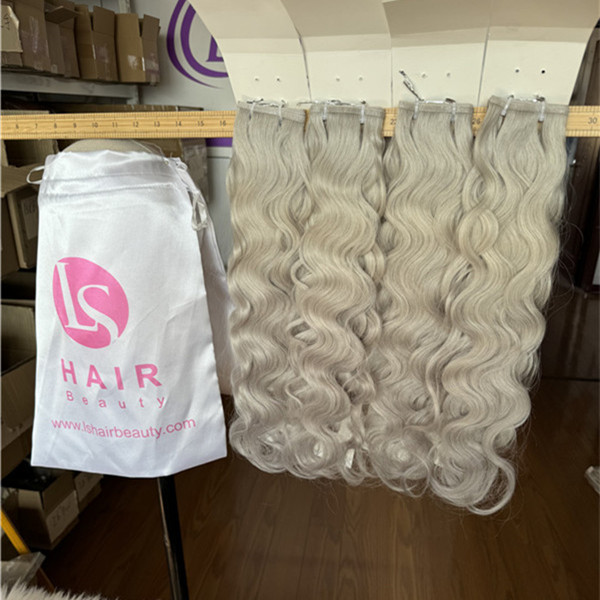 European raw hair flat weft human hair extension light grey color 