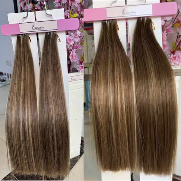 European Raw Human Hair extensions genius wefts Highlights color 