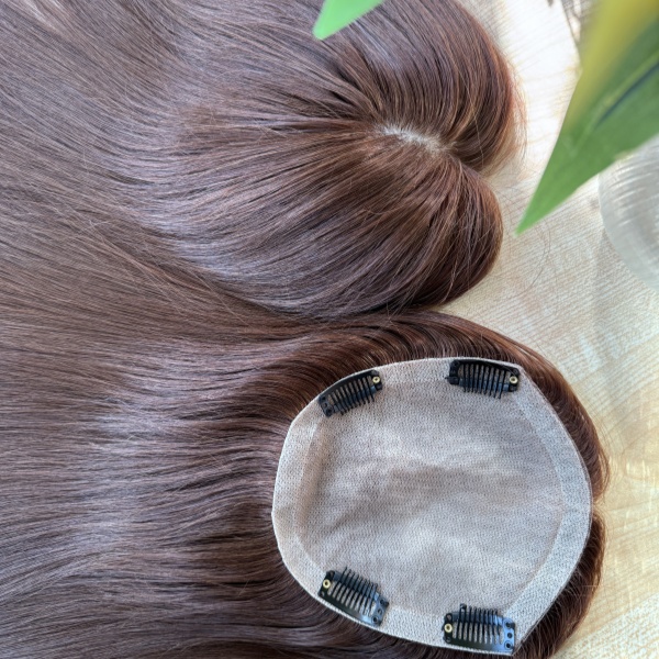 5x6'' European raw human hair silk base topper color 4 brown 