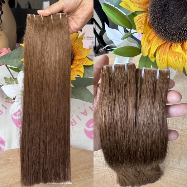 European raw Invisible tape ins brown color 12inch long one donor seamless invisible human hair tape in extensions