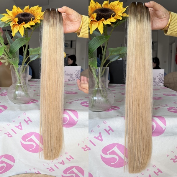 European Raw Human Hair machine Weft Extensions balayage color 