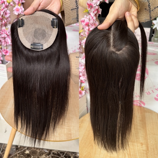 4x5'' European Raw Human Hair Silk Base Topper 14inch Full handtied Silk Base Toupee Human Hair