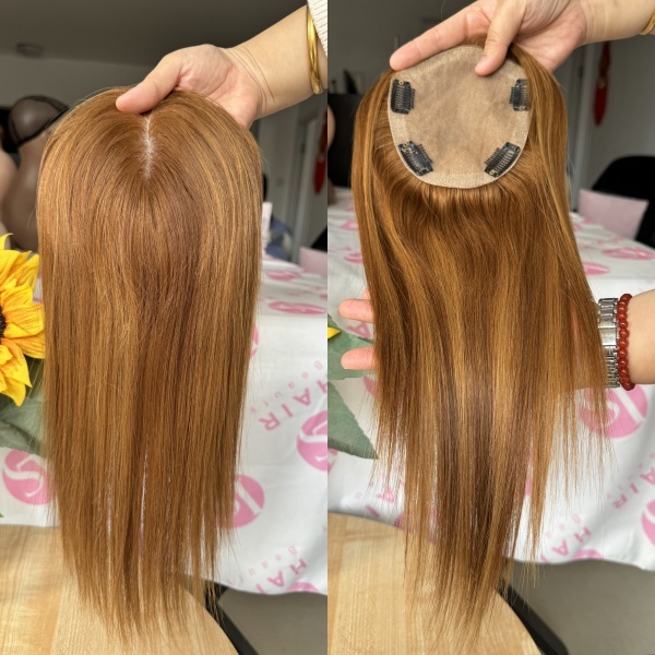 New Arrival European Raw Human Hair Silk base Topper Natural Straight Human Hair Toppers highlights color