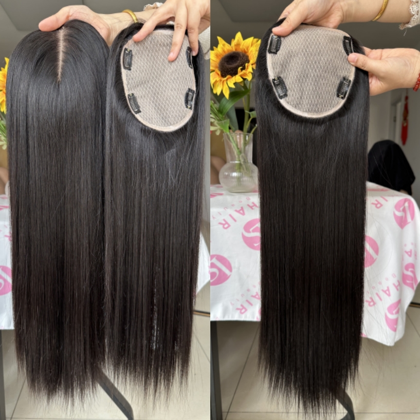 Full Density 5.5x6.5'' Silk Base Human Hair Topper Clip in 100% Natural Human Hair Toupee Top Hairpiece Women Human Hair Topper