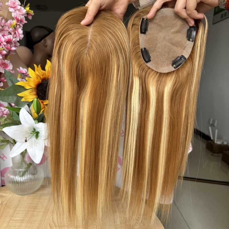 European Raw Human Hair Silk Base Topper P8/22 Highlights Color 4x5'' Silk Top Topper For Women