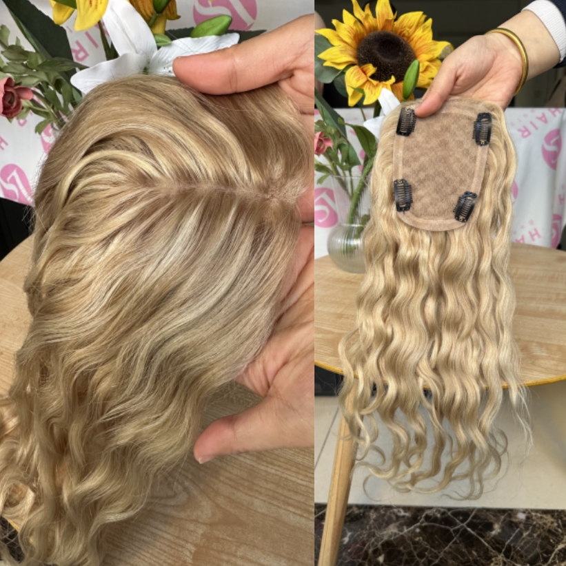 3.5x5.5'' Silk Base Topper Venice Color 14 Inch Natural Wave European Raw Human Hair Customized Human Hair Topper