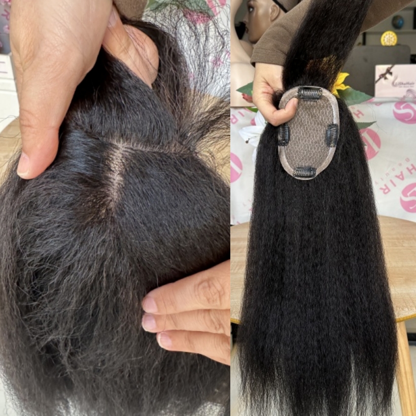 3x5'' Hand Tied Silk Base Hair Bang Human Hair Toppers With Bangs for Pretty Women Kinky Straight Clip in Topper