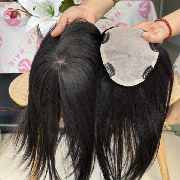 Full hand tied silk base topper One donor European human raw hair topper 5x6'' 