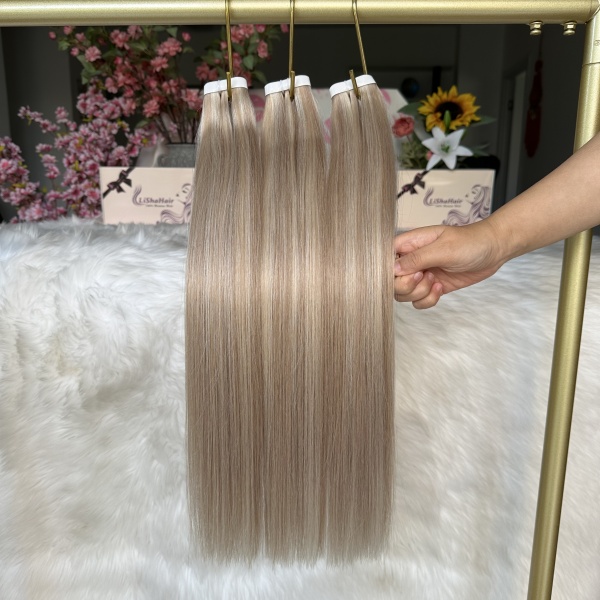Long tape weft hair extension popular color highlights colored European raw human hair 