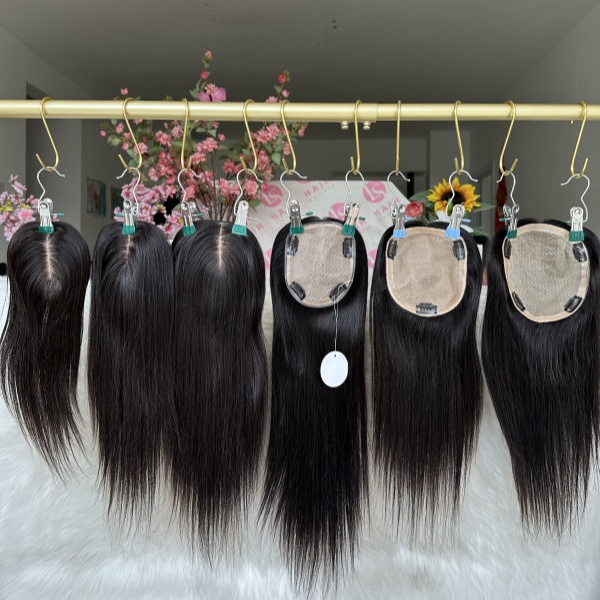 Wholesale Straight Remy Human Hair Topper for Women Silk Base Human Hair Topper with Clips