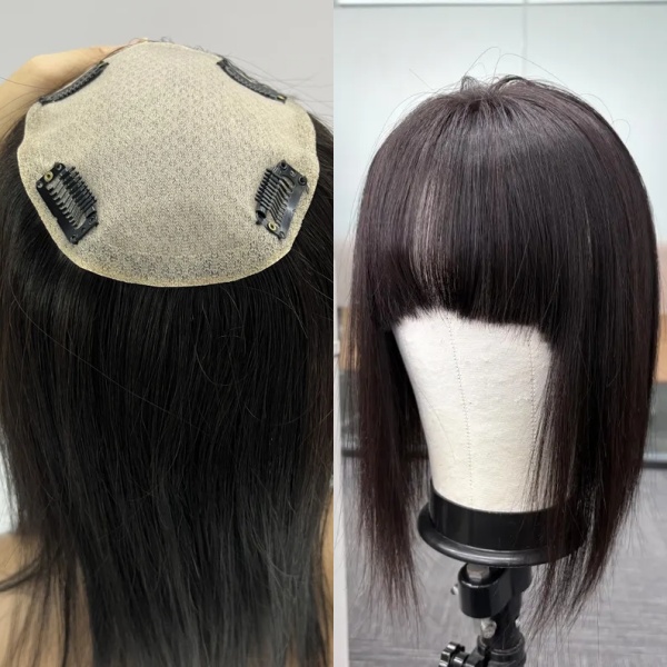 Full hand tied silk base Women Topper Piece with straight bang for Hair Loss
