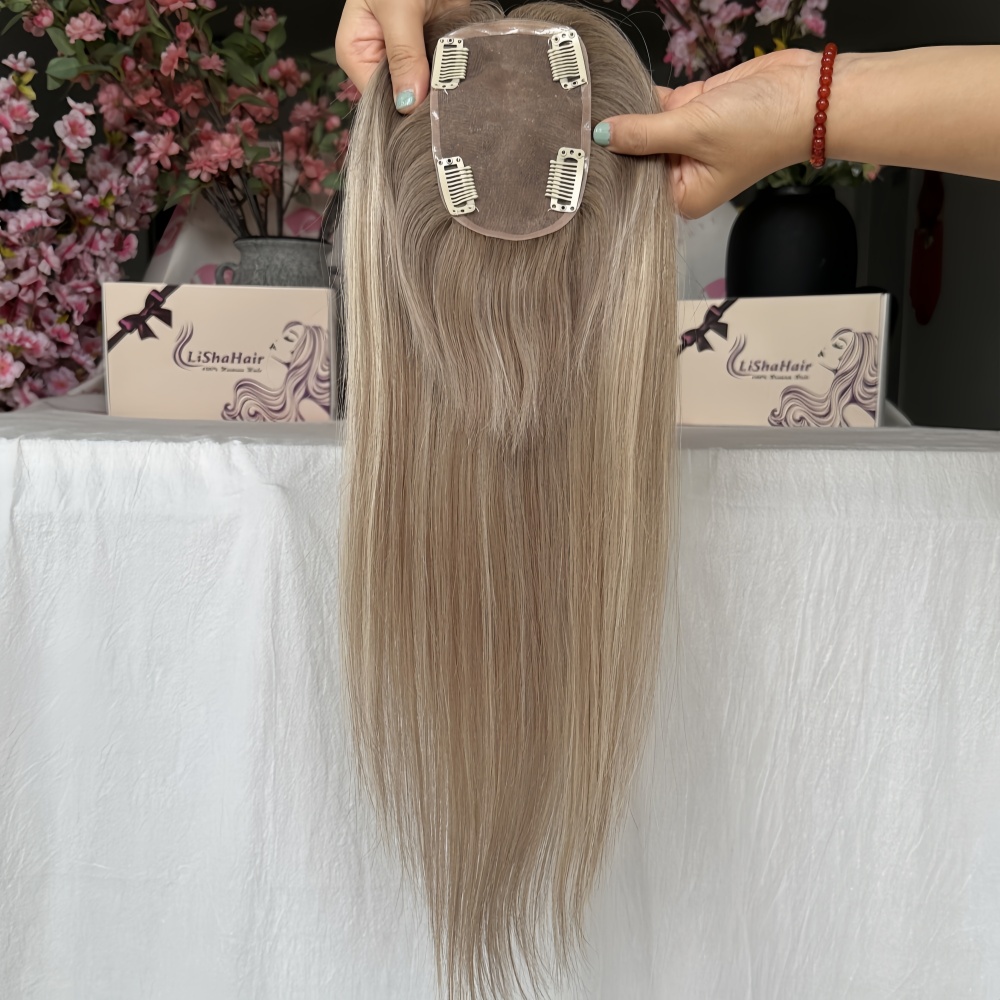 Ready to ship 16" European Raw Human Hair Mono Topper T5 P5 22 Balayage Color 100% Human Hair 3x5'' Mono Base Hair Pieces