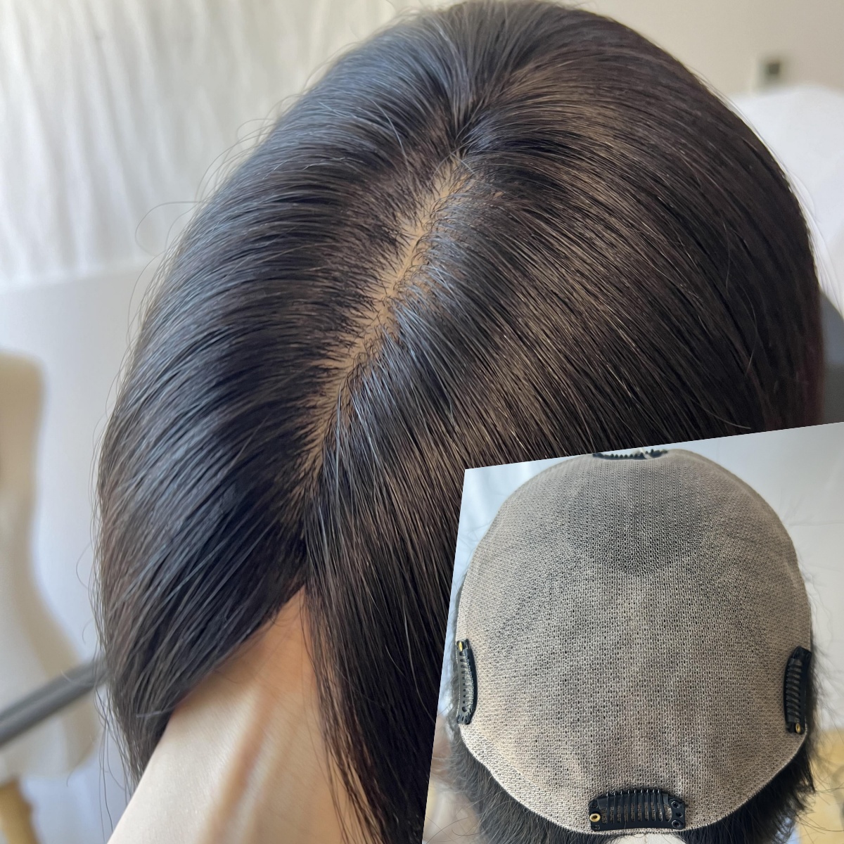 6x7'' European Raw Human Hair Toppers Full Hand Tied Silk Straight Human Hair Silk Base Closure