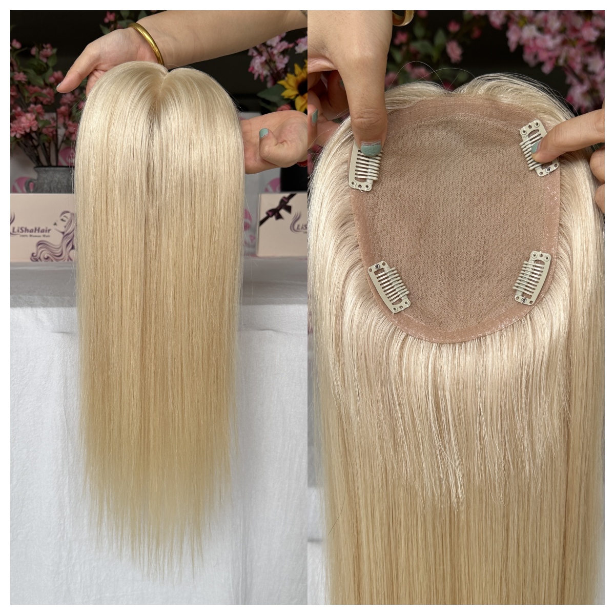 White Ash Blonde European Hair Natural Scalp Silk Base Toppers for Hair Loss Toupees
