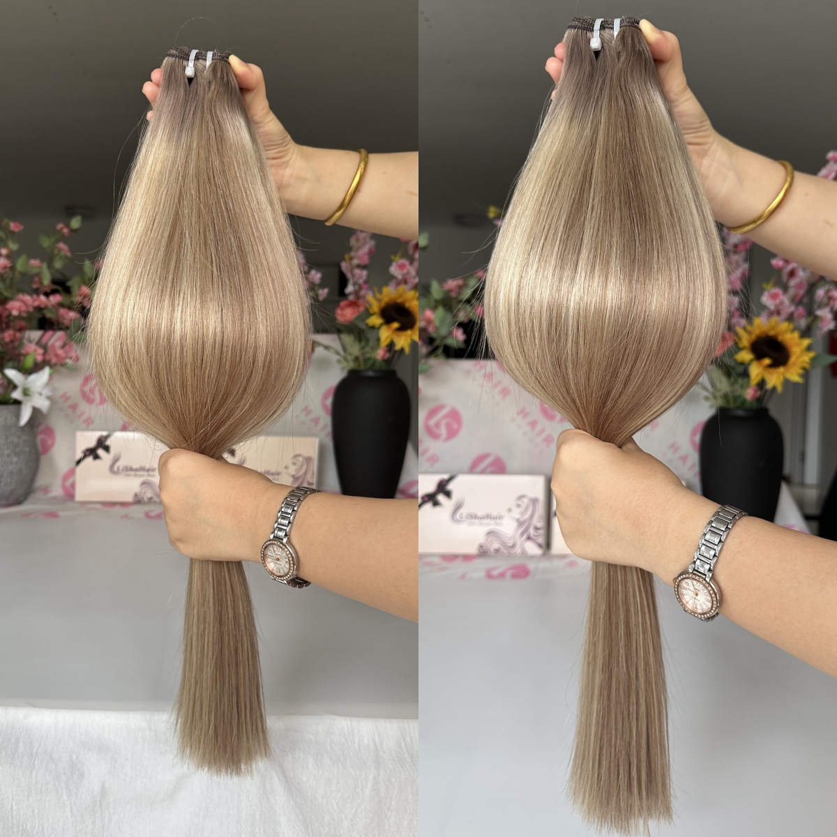Best Quality Ash Blonde Balayage 12A Real European Raw Virgin Human Hair Extensions Weaving Single Weft Machine Weft