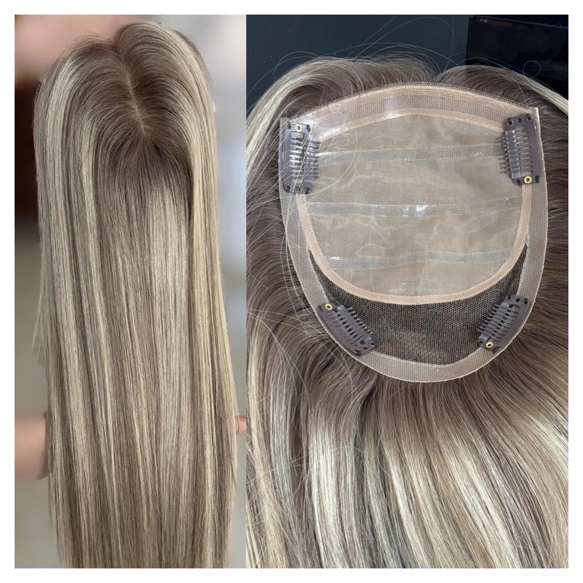 Dimensional Blonde 5x6.5” human hair silk base topper, free parting hair topper, women toppers, real scalp hair topper