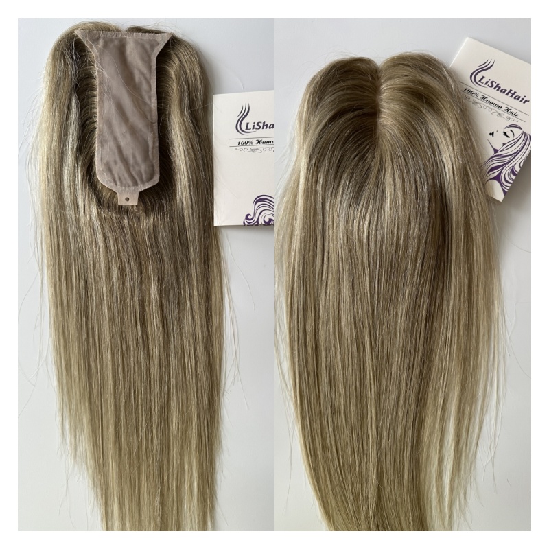 2x6 Inch Silk Base Closure Balayage Color Indian Virgin Human Hair Full Handtied Hair Piece Real Scalp Silk Base Topper