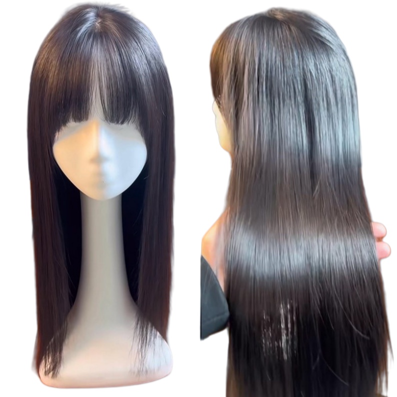  Full hand tied silk base Women Topper Piece with straight bang for Hair Loss
