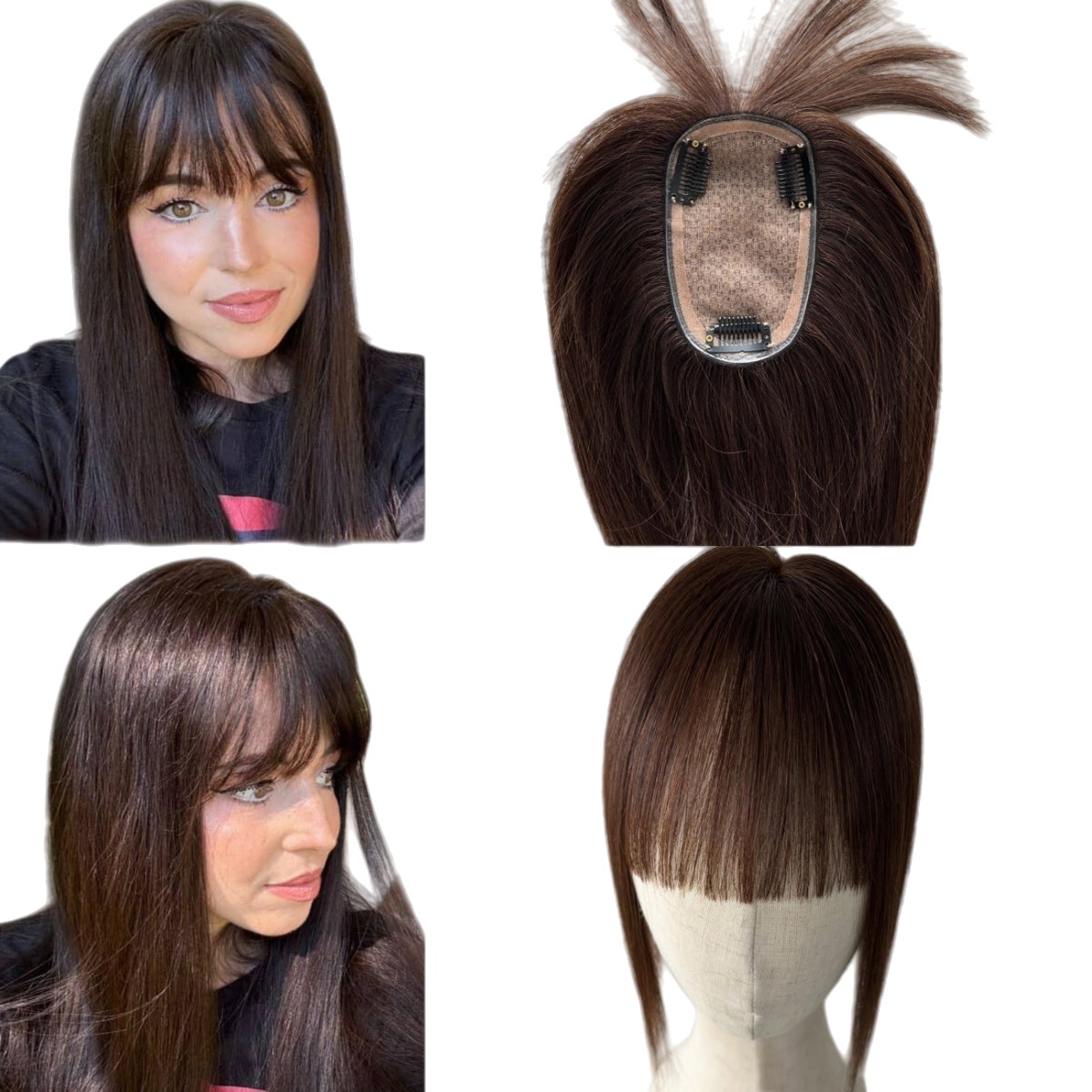 Human Hair Toppers for Real Human Hair for Thinning Hair 8x12cm Silk Base Hairpieces with Bang 130% Density Clip in Remy Hair Topper