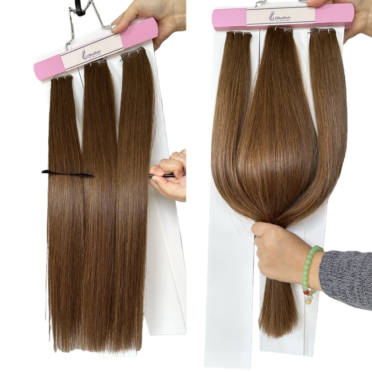 20inch 22inch Brown Color Cuticle Intact Raw Virgin Human Hair Extensions for Genius Weft Cuticle Real Human Hair