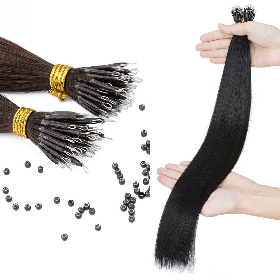 Stock Nano ring hair extensions Top quality European Raw human hair 50gram/pc , 37 colors are available 