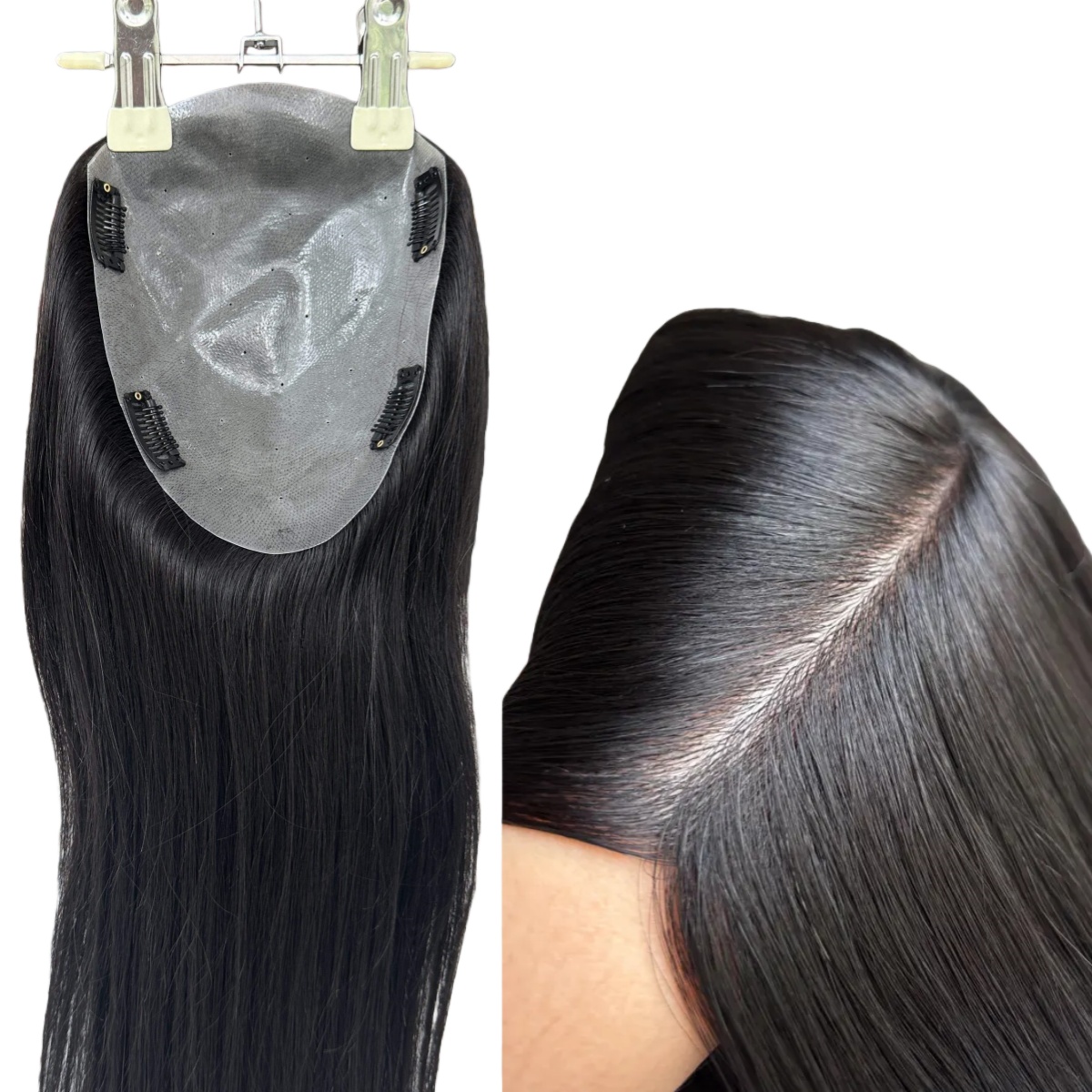 Thin skin PU base hair topper, natural color women topper, 14x17cm realistic scalp free parting hair toppers