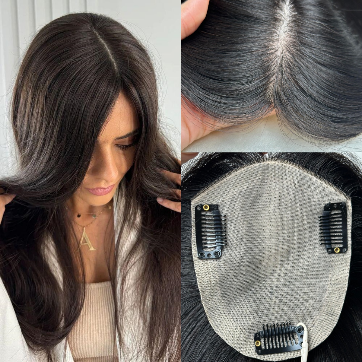 European Natural Black 8-20 Inch Raw Human Hair Topper Silk Base Toupee Ready to Ship Invisible Advantage