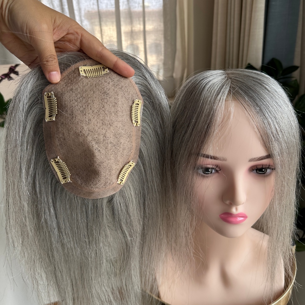 Ready to Ship Best Quality White Salt&Pepper 12"inch Silk Base Topper 100% Real Virgin Human Hair