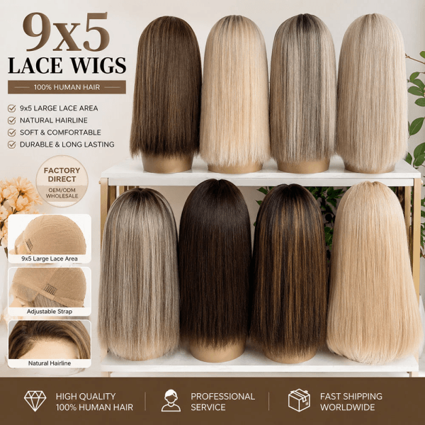 Ready to Ship Brown Highlights Color 100% Human Hair 9x5 Lace Front Wig 180% Density 18 to 24 Inch