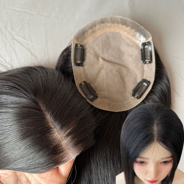9x14cm VS 13x15cm Silk Base virgin Human Hair Topper, PU Realistic Hairline topper for hair loss 