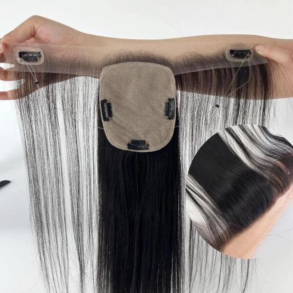 HD Lace Bleached Knots Hair Topper 3x5" Silk Base Free Part Invisible Hairpiece for Severe Hairline Receding & Large Area Hair Loss